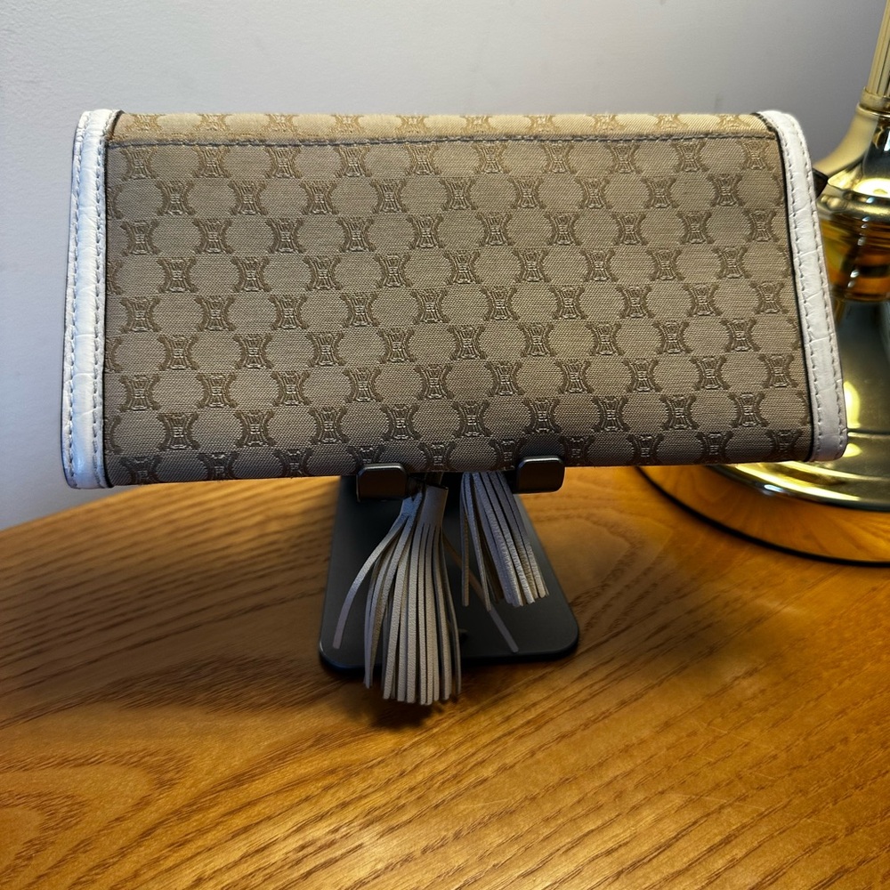 Celine Cream/Tan Leather & Canvas Asymmetrical Tassel Long Wallet - Picture 3 of 7